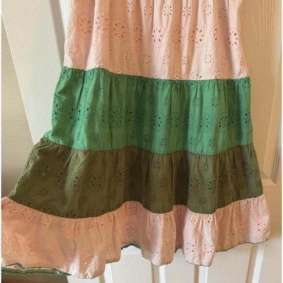 Slate & Willow Tiered Maxi Dress Pink Green Colorblock Sleeveless Size 6 - Picture 2 of 7